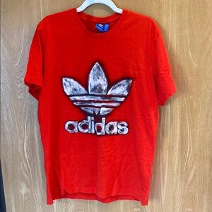 Adidas Red Tee with Distressed Logo